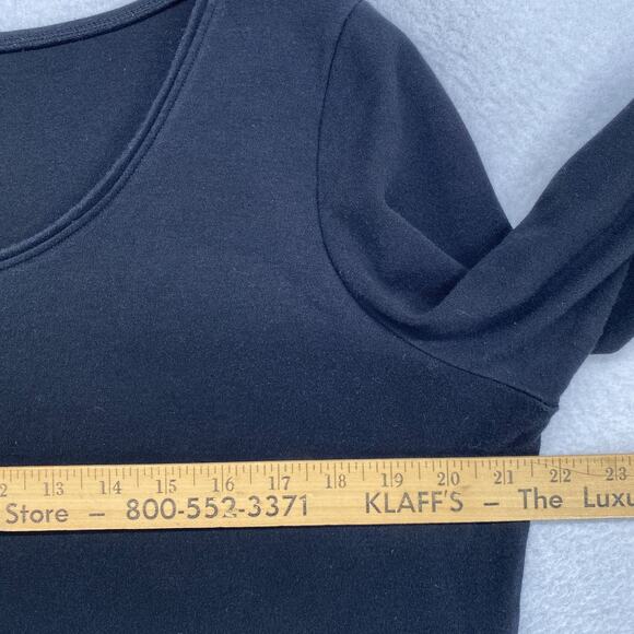 EILEEN FISHER Top L Cotton Interlock Jersey Scoop Neck 3/4 Sleeve Black - Picture 8 of 11